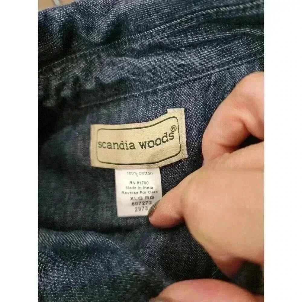 Scandia Woods Fleece Lined Jean Shirt Blue Button Up Work Wear Men’s XL - Picture 4 of 6